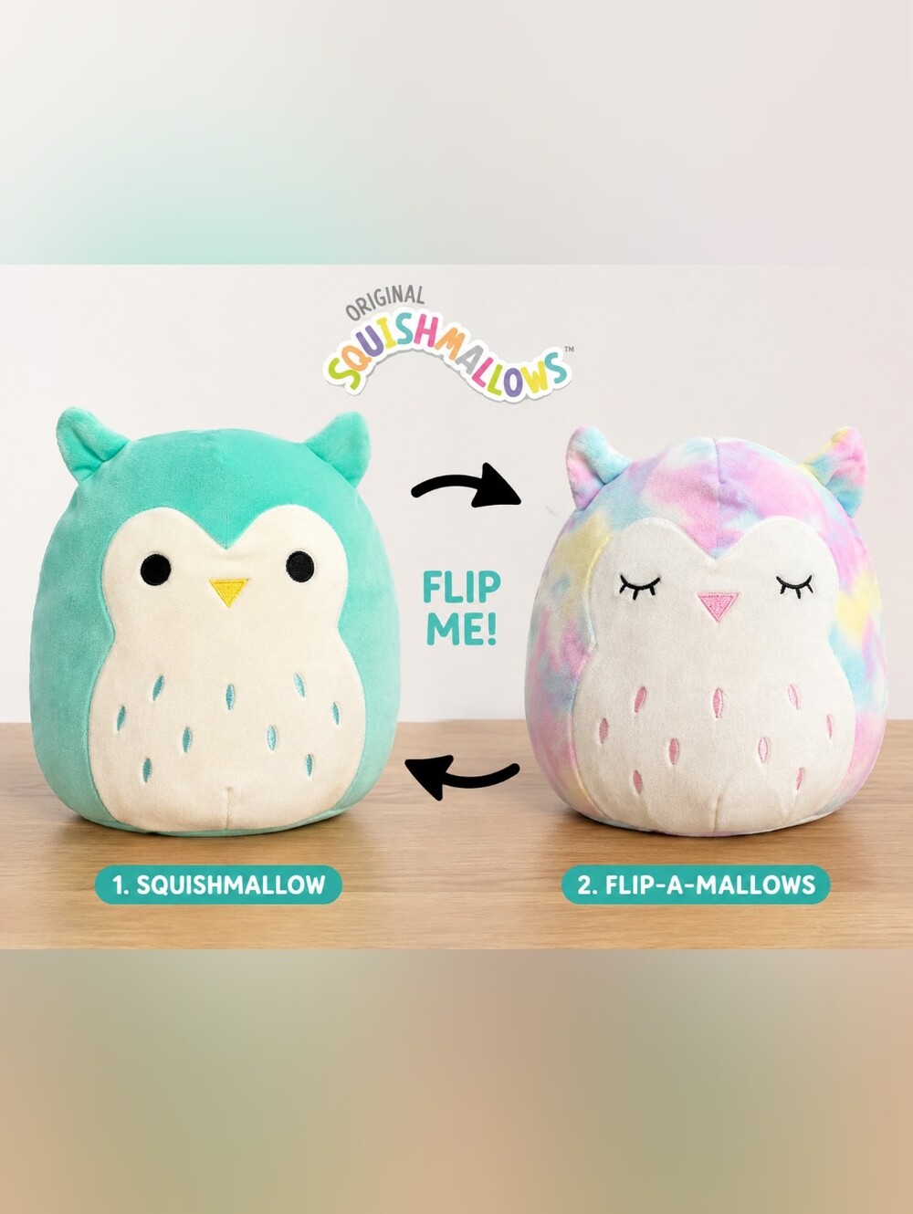 NWOT Squishmallows Flip-A-Mallows Winston & Lesedi Owl Plush